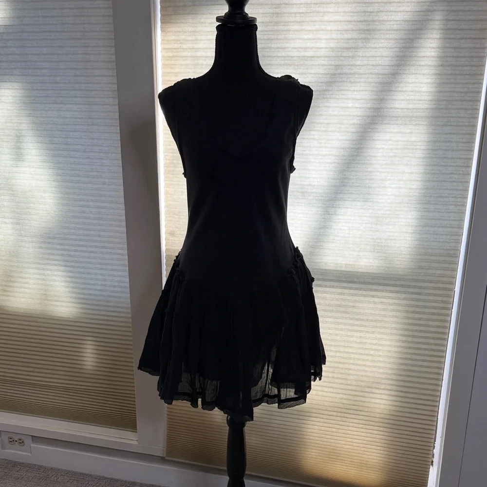 Free People Black Sleeveless Mini Dress with Tiered Skirt
